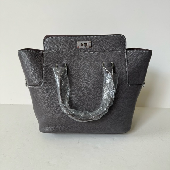 LEATHER INSIDE & OUT | Dark Gray Toolbox Bag Convertible Shoulder Top Handle T14 - Picture 7 of 14